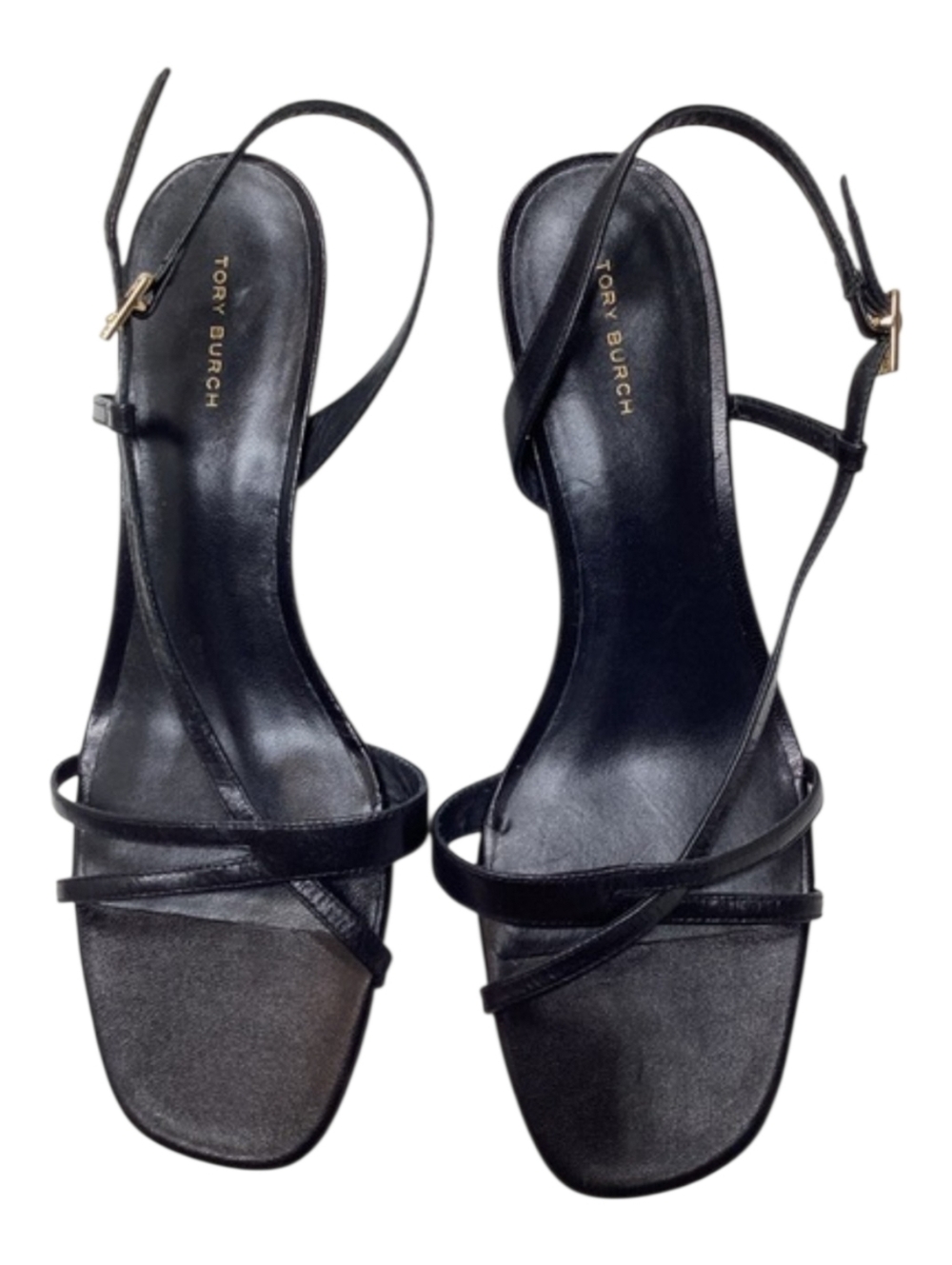 Tory Burch Black Leather Strappy Slingback Heels Size 10.5